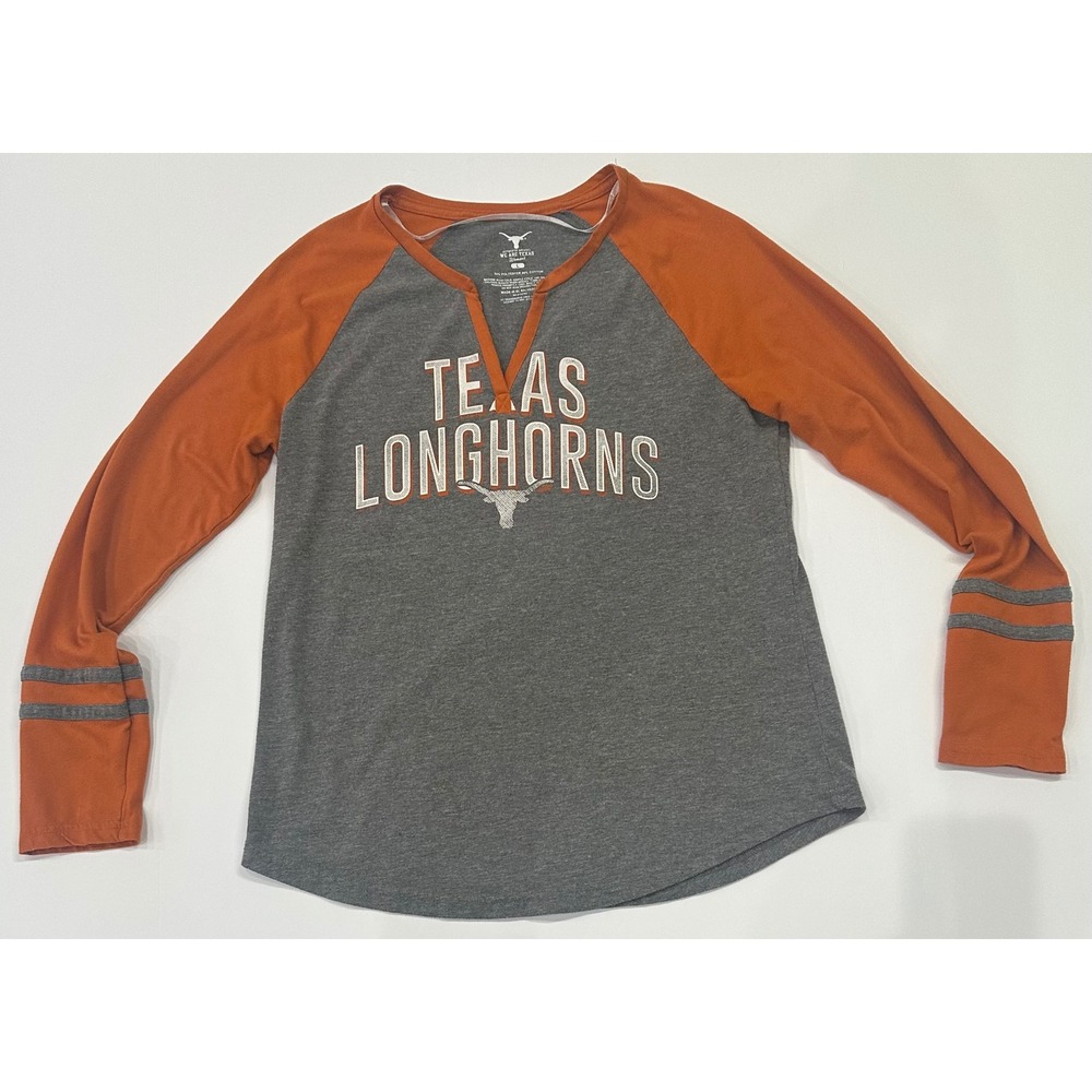 We Are Texas Longhorns Raglan Long Sleeve Shirt Gray Orange Women Large